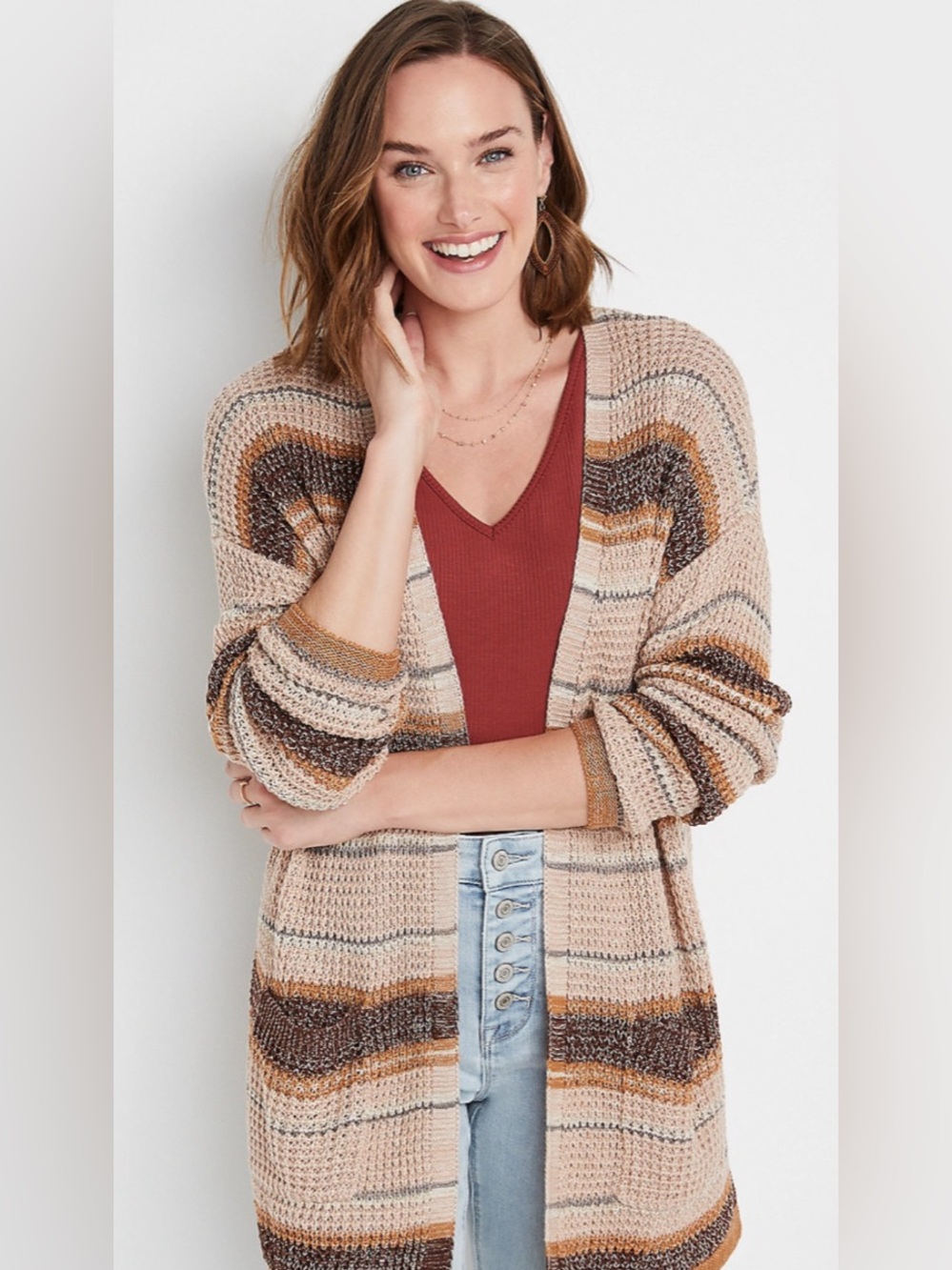 Maurice’s brown waffle knit cardigan size medium